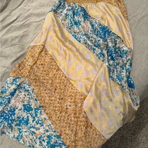 Mystree Asymmetrical Skirt in Yellow, Blue, and Brown